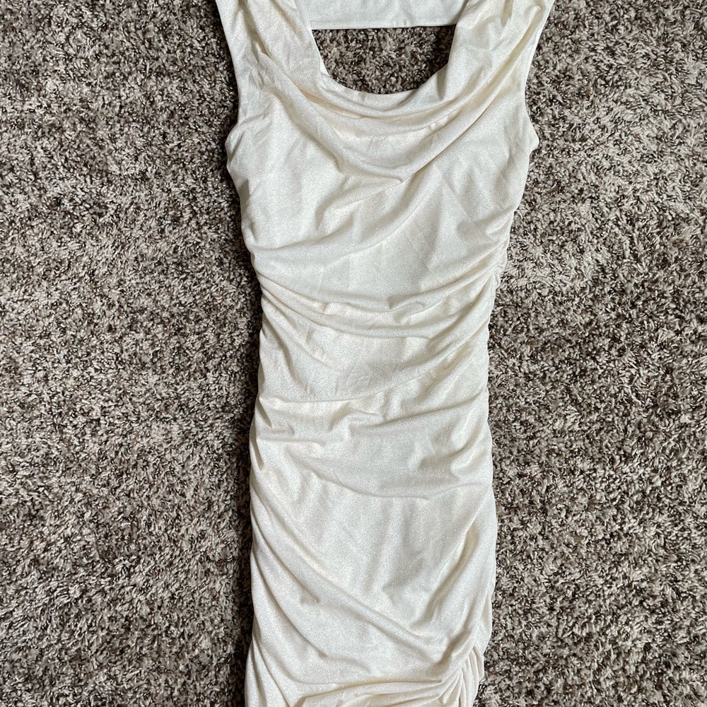 Cream and Gold Ruched Bodycon Mini Dress